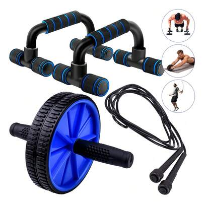 Kit Roda Abdominal Barra De Flexão Corda De Pular Exercício