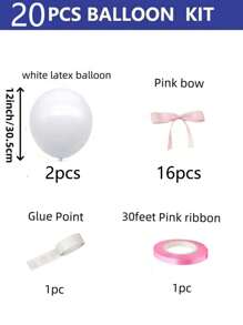 92个/套 白色和粉色乳胶气球，带蝴蝶结，可搭配简约波西米亚风格的丝带装饰，适用于生日、婚礼、派对、性别揭晓派对、夏威夷主题派对、婴儿派对和各种派对装饰。 - 粉色 - 查看 5