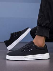 Men's Lightweight Durable Skateboard Shoes, Classic Black & White Color, Breathable Casual Sports Sneakers For Students