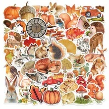 50Pcs Fall Stickers Autumn Leaf Stickers Fall Party Favors Seasonal Stickers Fall Decor Forest Stickers Animal Plant Aesthetic Stickers Scrapbook Stickers Bulk Stickers Holiday Decoration Vinyl Waterproof Stickers For Water Bottle,Computer,Laptop,Phone,Luggage,Notebook,Fridge