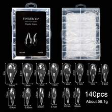 HOTWAY 70/140/150 piezas de puntas de uñas de cristal, en forma de garra de águila, cuadrada, almendra y varias formas, para extender rápidamente las uñas de cristal, extensión de uñas de gel, reutilizables para pedicura, perfectas para arte de uñas y manicura casera DIY - transparente - Ver 9