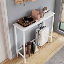 Narrow Console Table MDF Top Metal Frame Slim Small Entryway Table Thin Sofa Table Side Table Display Table For Hallway, Bedroom, Living Room, Foyer - White - View 4