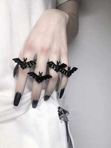 全新万圣节装饰深色个性化哥特式蝙蝠戒指男女通用开口戒指适合万圣节派对 - 彩色 - 查看 8