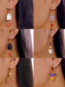 1 Coppia di orecchini pendenti in metallo con zucca e fantasma personalizzati, alla moda ed eleganti, gioielli da donna, adatti per feste di Ognissanti, regali per amici