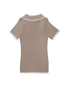 修身短袖 Polo 领上衣，休闲与专业百搭，新款夏季罗纹针织撞色女式 T 恤