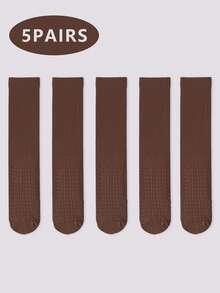 1/4/5 paia di calze a mezza gamba/polpaccio di colore unito per donna, con motivo a onde antiscivolo, in nero/marrone/bordeaux/beige, calze eleganti, stile Y2K, calze calde e confortevoli