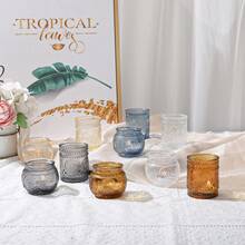 12pcs Vintage Nordic Style Sunflower Glass Candle Holders, Romantic Atmosphere Tabletop Decor Candle Cups, Suitable For Wedding, Dining Table Decoration