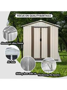 1-Piece Outdoor Storage Shed With Lockable Door, Durable Metal Construction, Pent Roof Design, Spacious Garden Tool Organizer For Backyard Use, 5FTx3FT Beige, Camping Accessories - default - View 5