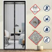 AIYYIPA 1 件（适用于标准门），免提开启，防虫，耐用网状磁性纱门，现代黑色双面板款式。精致编织细节，自动关闭通风，适合日常居家，夏季防蚊场景，适合客厅和卧室 - 黑色 - 查看 3