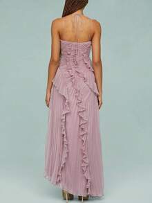Womens Halter Maxi Dress Sleeveless Backless Tie Up Ruffle Tassel Flounce Party Club Dresses - Mauve Purple - View 5
