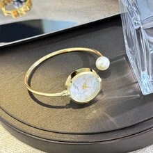 1 件女士精致手链表，配 1 颗大珍珠，钻石切割玻璃水晶表盘，简约石英表手链 - 香檳色 - 查看 5