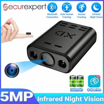 5MP Telecamera portatile Securexpert Mini WIFI con rilevamento umano, monitoraggio IP, visione notturna a infrarossi e batteria integrata