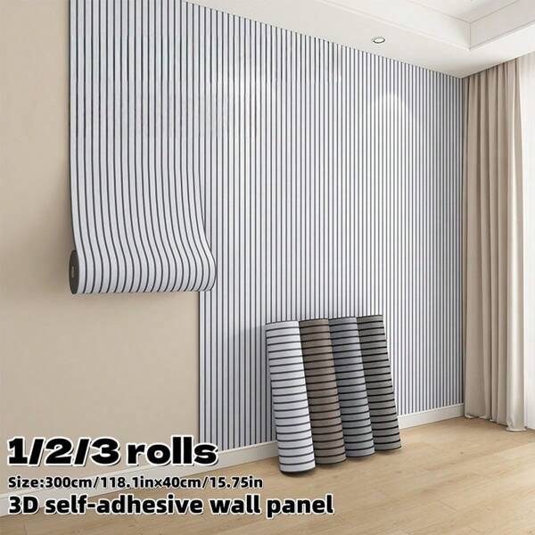 1/2/3 Rotoli, Carta da parati in legno 3D rinforzata, 300cm X 40cm Pannelli murali autoadesivi a righe di legno retrò, Carta da parati impermeabile e resistente ai graffi, Adatta per soggiorno, camera da letto, soffitto, corridoio, caffè, ufficio, decorazione di alta qualità per pareti domestiche