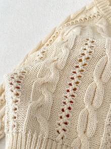 Autumn New Baby Sweater, 0-3 Years Old Girls Aran Knit Cardigan, Knitted Versatile Long Sleeve Jacket