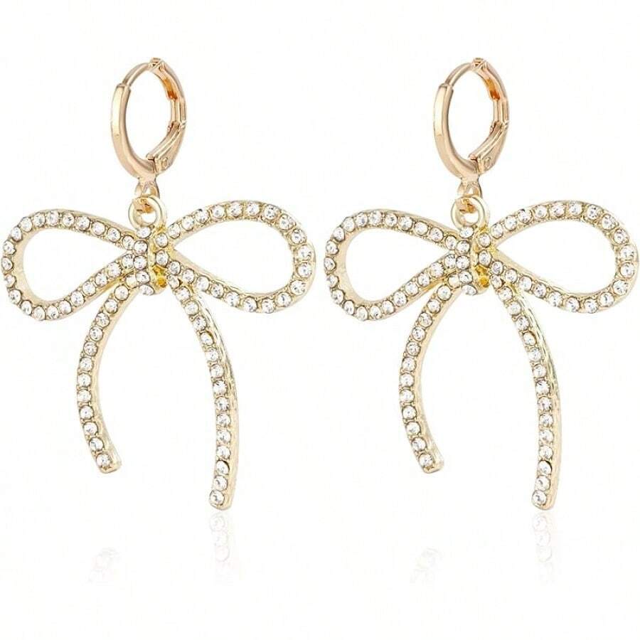 Bow Earrings For Women Sparkly Rhinestone Chain Tassel Earrings Cute Ribbon Stud Earring Daily Party Jewerly Gifts Christmas Stocking Stuffers - A9:蝴蝶結耳環 - 查看 1