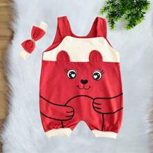 Overalls + Headband Set – Baby Girl Cow Print Size RN To 3 Months - 紅色 - 查看 2