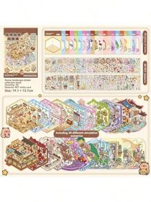 1set/20pcs Landscape Sticker Book, 20 Large Scene Collection, 3D Miniature House Stickers, Student Stress Relief Handmade DIY Micro Landscape Stickers, Family Game Collage Stickers, Suitable For Family Gatherings, Small Gifts, Campus Scene Building Stickers - Multicolor - View 4