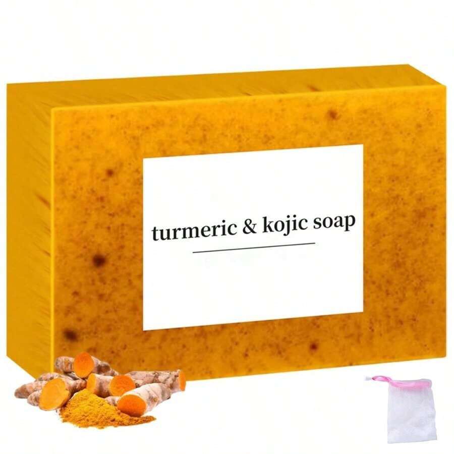 Lemon Turmeric Kojic Soap,Natural Handmade Soapes,Turmeric Soap Bar For Face And Body, Smooth Skin Tumeric Soaps,Deep Cleansing Soaps For Men & Women (3 PCS)