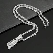 1PC JESUS Pendant Necklace With 4mm Twisted Chain; Shiny, Suitable For Holiday, Party And Daily Wear; As A Gift For Dating, For And Women - Silver - View 5