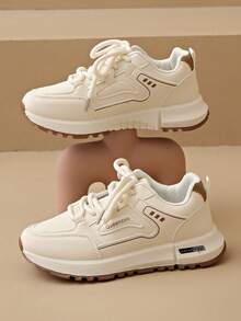 Women's Round Toe Fashion Lace-Up Thick Sole Student Casual Comfortable Chunky Sneakers