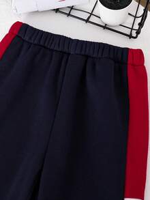 2pcs/Set Young Boy Patchwork Hoodie Sweatshirt And Pants, Warm - Royal Blue - View 8