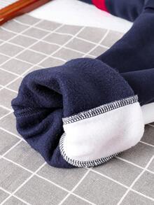 2pcs/Set Young Boy Patchwork Hoodie Sweatshirt And Pants, Warm - Royal Blue - View 9