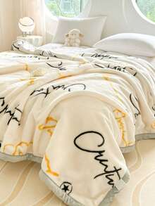 1pc Christmas Floral Pattern Blanket, Soft Double-Layer Raschel Throw Blanket, Long Plush Warm & Cozy For Bedroom, Living Room, Travel