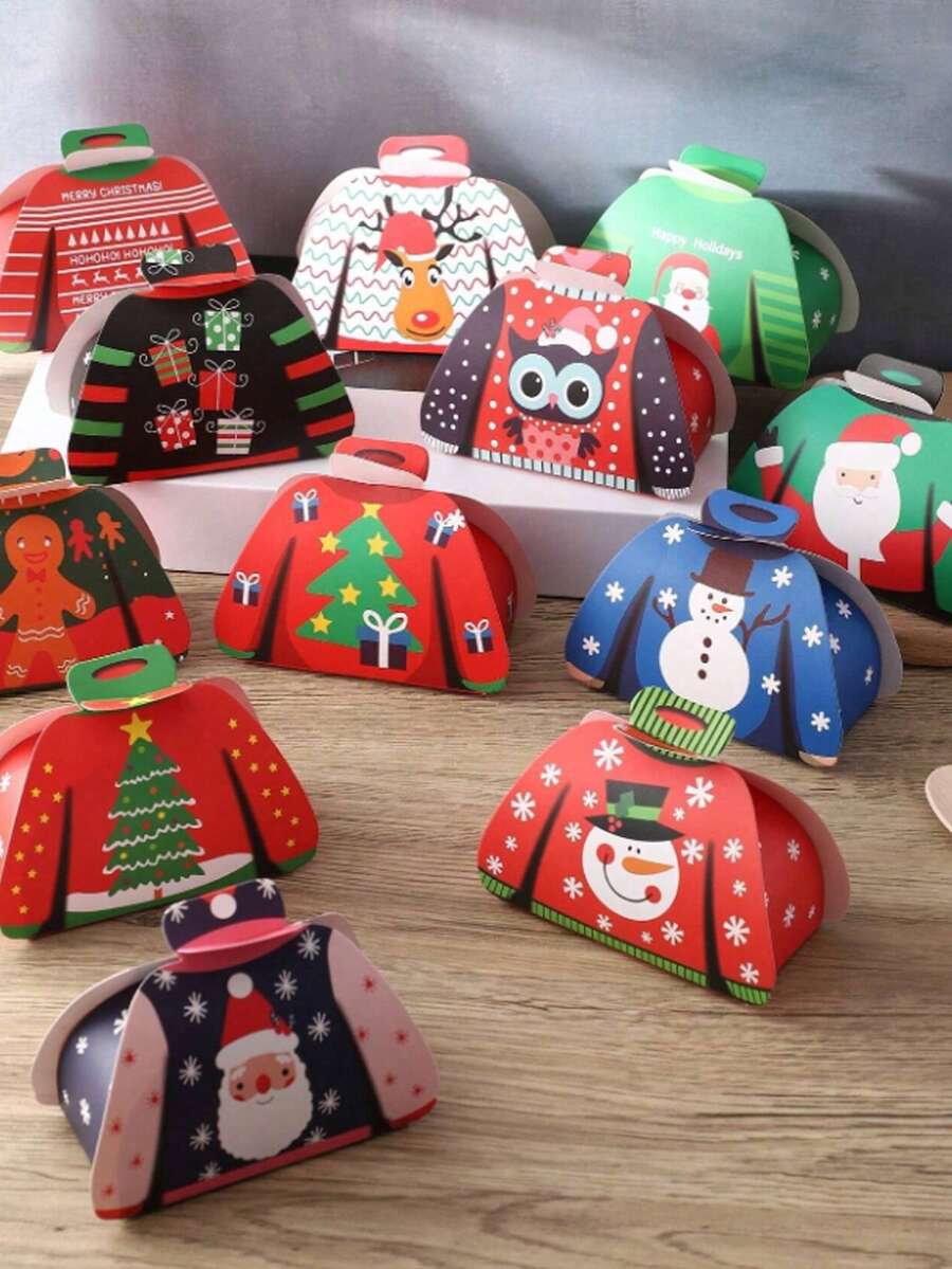 36 Peças Caixas de Presente com Design de Suéter de Natal, Caixas de Presente de Papel com Tema de Feliz Natal com Padrões de Papai Noel, Boneco de Neve, Rena e Homem de Gengibre, Adequado para Presentes de Festa de Natal, Caixas de Presente com Padrão Misto de Papai Noel e Boneco de Neve, Decorações de Festa de Natal, Presentes de Natal, Decorações de Natal, Presentes, Enfeites de Natal, Enfeites de Meia