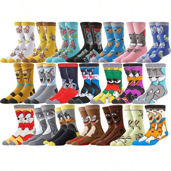 Warner Bros 2/6/12/20pairs Warner Bros Movie Bugs Bunny Daffy Duck Porky Pig TweetyBird Novelty Cartoon Anime Crew Socks For Men Women Ideal For Hip Hop Street Fashion Funny Casual Wear​