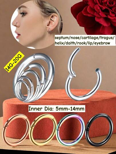 1PC Hinged Segment Nose Hoop Rings Septum Ring Women Surgical Steel Nose Rings Septum Clicker Ring Ear Cartilage Tragus Daith Hoop Earring Piercing Jewelry Hypoallergenic Nose Rings 20G 18G 16G 14G 316l Surgical Steel Septum Jewelry Hinged Segment Ring Body Piercing Nose Hoop Lip Rings Nose Helix Cartilage Rook Earrings Daily Wear Halloween Christmas New Year For Holiday Gift