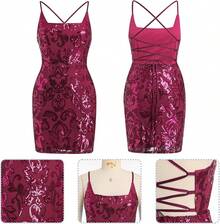 Sequin Homecoming Dresses Teens Women Sparkly Strap Bodycon Cocktail Party Night Prom Dress Vestidos De Fiesta ElegantesHalloween Christmas New Year - 紫紅色 - 查看 4