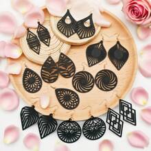 9 Pairs/Set Elegant Vintage Wooden Hollow Geometric Floral Pattern Earrings Set For Women