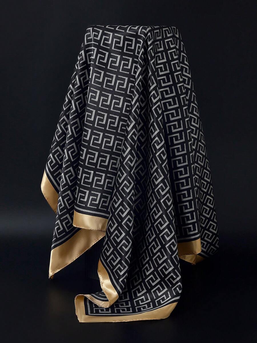 90*90cm Outdoor Sunscreen Shawl, Fashion Women's Lightweight Scarf, Windproof Scarf, Sailboat Flag & Anchor Pattern, Colorful Patchwork, Blue, Pink, Red, Coffee, Beige, White Square Scarf, Professional Women Neckerchief, Headscarf, Handkerchief For Dress - Black 2 - View 1