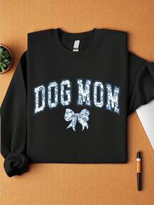 Dog Mom Coquette Bow Sweatshirts, Coquette Christian Mom Sweater, New Dog Mom Long Sleeve Sweatshirts, Blue Floral Dog Mom Gift MAPA398 - màu đen - Xem 1