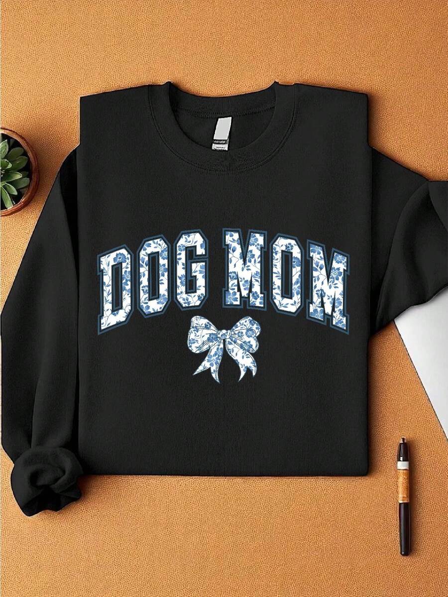 Dog Mom Coquette Bow Sweatshirts, Coquette Christian Mom Sweater, New Dog Mom Long Sleeve Sweatshirts, Blue Floral Dog Mom Gift MAPA398 - màu đen - Xem 1