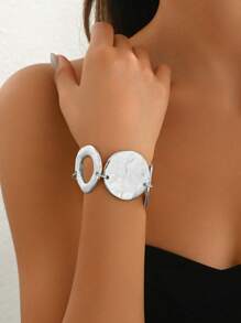 1pc Geometric Hollow Circle Fashionable New Creative Minimalist Casual Metal Bracelet - Silver - View 2