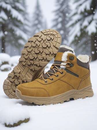 Klassieke winterontwerper heren sneeuwlaarzen houden warm veterschoenen outdoor wandelschoenen heren antislip slijtvaste zool lichtgewicht effen heren enkellaarsjes trekking zachte comfortabele leren sneakers festivals cadeau schoenen voor heren, kies een maat groter