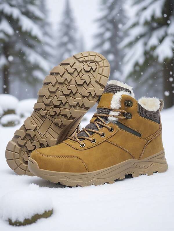 Klassische Winter Designer Herren Schneestiefel, warm halten, Schnürung, Outdoor Wanderstiefel für Herren, rutschfeste und verschleißfeste Sohle, leicht, einfache Herren Knöchelstiefel, Trekkingschuhe, weich und bequem, Ledersneaker, Geschenkidee für Festivals, Schuhe für Herren, bitte eine Nummer größer wählen