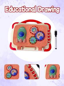 无屏幕 LCD 书写和干擦平板电脑，配备可重复使用的手写笔、ABC 学习、几何齿轮和旅行夹 - 适合 3 岁以上儿童的教育性绘画和书写玩具 - 不含电池 - 彩色 - 查看 4