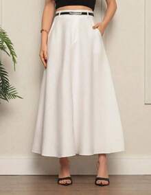 Women's Long Round Skirt Tailored Oxford Fashion Evangelical Casual Basic Winter High Waist Elegant - 白色 - 查看 3