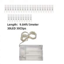 1 pieza Luces de cuerda con pinzas para fotos con pilas, luces de hadas con 30/50 pinzas LED, luces de cuerda LED de 32.8ft/16.4ft/9.84ft utilizadas para colgar tarjetas de fotos en las paredes del dormitorio para decoraciones navideñas, de jardín, de Acción de Gracias, de boda, fiestas y decoración del hogar, decoración de habitaciones, decoración de invierno