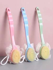 1 件，双面泥搓长柄软毛沐浴刷，背部搓揉按摩去角质二合一擦洗沐浴刷 - 彩色 - 查看 4
