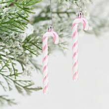 12/6 Pcs Candy Canes Plastic Christmas Candy Cane Ornaments Glitter Cane Plastic Xmas Tree Hanging Ornaments Decorations Hanging For Holiday Party Decoration (Pink)