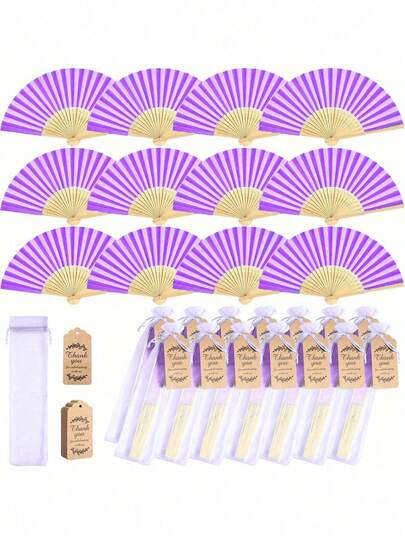 3/15/30pcs Set Elegant White Folding Fans, Includes Thank You Cards And Gift Bags, Bridal Bamboo Hand Held Fans, Suitable As Bridesmaid Gifts And Wedding Decorations, Perfect For Parties, Events, And Summer Accessories
