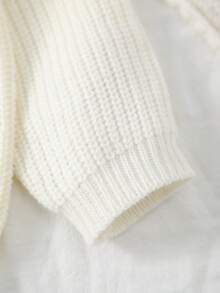 Girls' Solid Color Knit Crew Neck Casual Sweater, Suitable For Daily Casual Wear Or Outdoor Gatherings - White - View 3