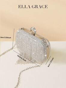ELLA GRACE-Rhinestone Heart Clutch Purse Convertible With Detachable Chain Luxury Evening Bag For Red Carpet, Dates, Office & Parties - Silver - View 4