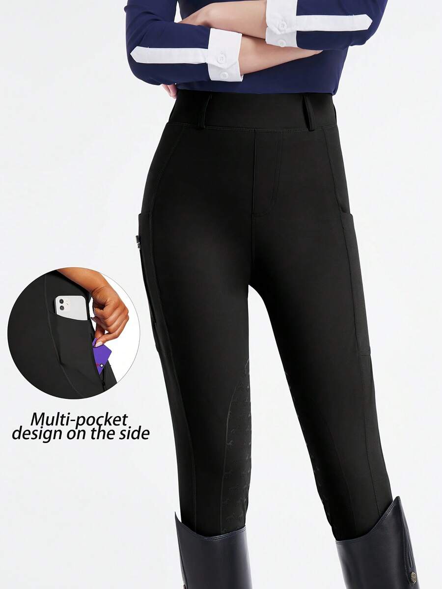 Damskie, obcisłe spodnie jeździeckie z wysokim stanem i jednolitym kolorem, wyszczuplające, miękkie i wygodne, antypoślizgowe i trwałe, z elastycznej tkaniny, kieszenie boczne, odpowiednie do treningu jeździeckiego na świeżym powietrzu i do codziennego noszenia