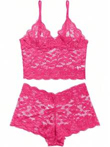 Floral Lace Lingerie Set High Waist Sleepwear Bra And Panty 2 Piece Nightwear 2025 Back-To-School Season Fall Pjs - 橄欖綠 - 查看 10