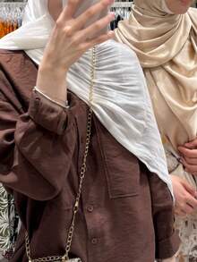 1pc Women's Basic Solid Color Silk-Like Elegant Shiny Soft Headscarf, Arabian Casual Long Scarf, Conservative Plain Headwrap, Suitable For Daily Use, SHIMMER HIJAB For Dress