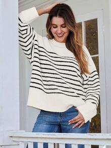 Women's Oversized Sweaters Fuzzy Chunky Warm Pullover Sweater/Vacation Outfits Women/Valentine Outfits For Women - Stripes White - 查看 3